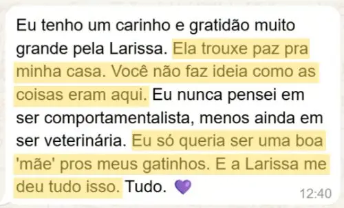 Depoimento de tutora sobre o curso Formando Família Felina